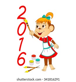 monkey is drawing figures of new year,illustration,vector