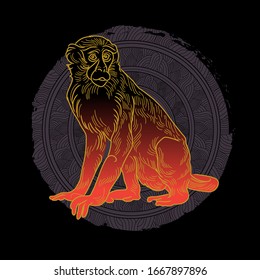 Monkey  drawing on the black background