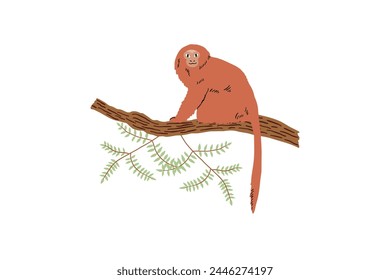 Monkey drawn in flat style by hands. Wild nature, jungle. Vector illustration for design.