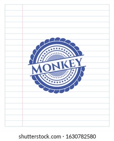 Monkey drawn with pen strokes. Blue ink. Vector Illustration. Detailed.