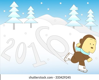 A monkey draws a number of the Christian era with skates