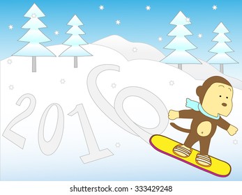 A monkey draws a number of the Christian era with snowboard