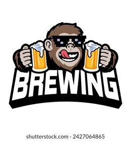 MONKEY DRINKING BEER VECTOR ILLUSTRATION