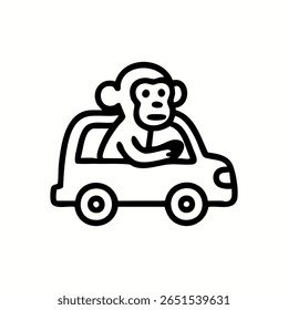 Um macaco dirigindo um simples carro de animação