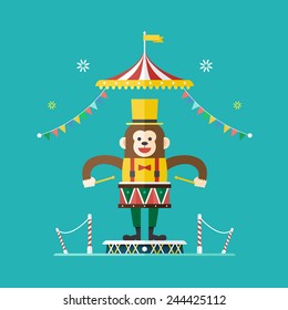 Monkey drummer circus theme ,Vector illustration