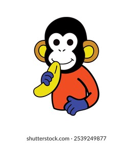 a monkey is eating a banana cartoon character.