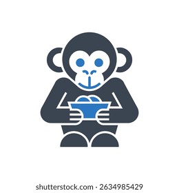 Monkey eating bowl Icon Isolated On White Background
