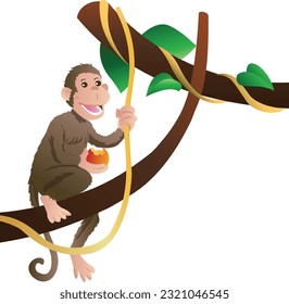 Monkey Eating Fruit Vector Illustration