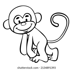 Monkey. Element For Coloring Page. Cartoon Style.