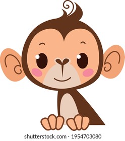 Monkey emoticon icon and symbol vector illustration. Childish style isolated on white background. Print for the kid s room. Baby animal zoo clip art