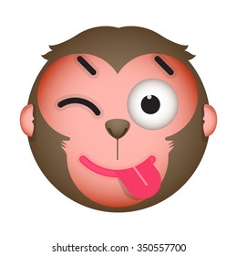 Monkey emoticon with stuck out tongue and winking eye. vector illustration