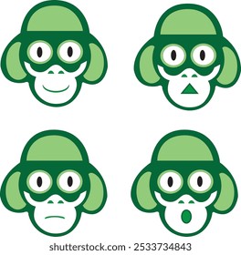 Monkey emoticon vector features a playful and expressive monkey character displaying a variety of emotions, from joy and surprise to curiosity and mischief.