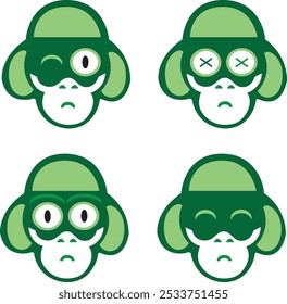 Monkey emoticon vector features a playful and expressive monkey character displaying a variety of emotions, from joy and surprise to curiosity and mischief.