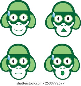 Monkey emoticon vector features a playful and expressive monkey character displaying a variety of emotions, from joy and surprise to curiosity and mischief.