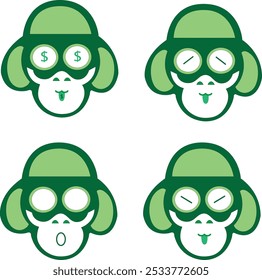 Monkey emoticon vector features a playful and expressive monkey character displaying a variety of emotions, from joy and surprise to curiosity and mischief.