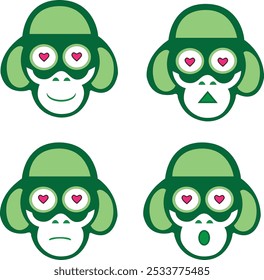 Monkey emoticon vector features a playful and expressive monkey character displaying a variety of emotions, from joy and surprise to curiosity and mischief.