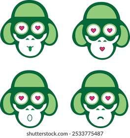 Monkey emoticon vector features a playful and expressive monkey character displaying a variety of emotions, from joy and surprise to curiosity and mischief.