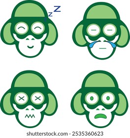 Monkey emoticon vector features a playful and expressive monkey character displaying a variety of emotions, from joy and surprise to curiosity and mischief. With its cute and lively emoticon.