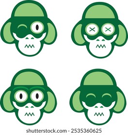 Monkey emoticon vector features a playful and expressive monkey character displaying a variety of emotions, from joy and surprise to curiosity and mischief. With its cute and lively emoticon.