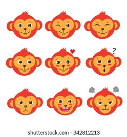 Monkey Emotion Faces. Cartoon C�ute Monkeys. Vector Set. Cute Cartoon Animal Vector. Funky Monkey. Vector Animal Illustration. Cute Monkey Picture. Humor And Friendship Image. Marmoset Emotions.