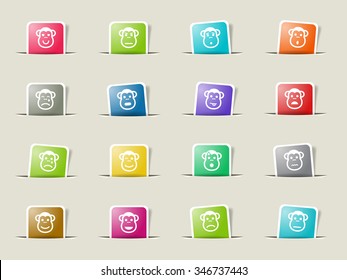 Monkey emotions paper icons for web