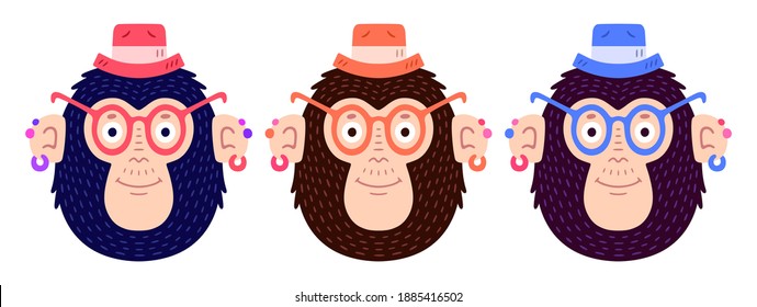 Caricatura de mono en plano Ilustración.