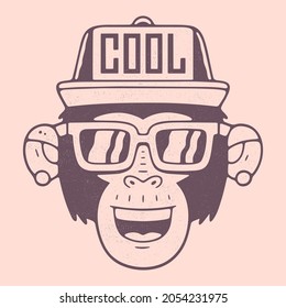Monkey face cartoon hand drawn flat vector Illustration.