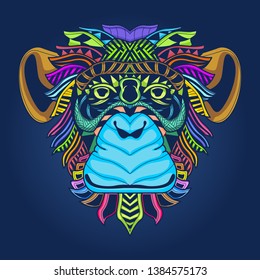 monkey face colorful in pop style 