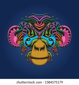 monkey face colorful in pop style 