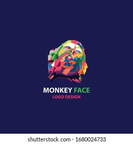 monkey face with colorful style on a dark background. This design is suitable for use as icons, logos and backgrounds. vector