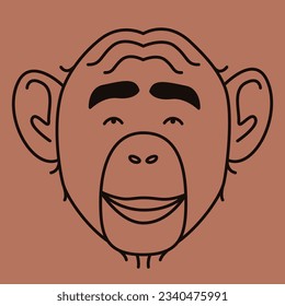 Monkey face in doodle style. Cute African animal.