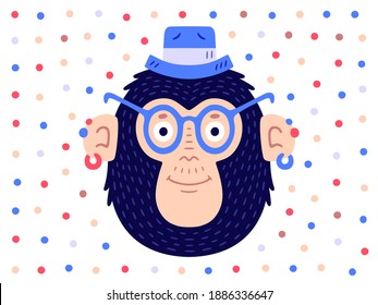 Monkey face flat vector Illustration.