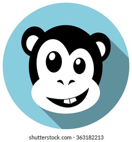 Monkey face. Flat web icon with long shadow. The year of monkey 2016