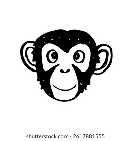 Monkey face with a funny expression, hand-drawn animal vector illustration.