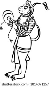 Monkey face the god of power lord Hanuman and his servants or sevak as they are called. in Indian folk art Kalamkari style. for textile printing, logo, wallpaper
