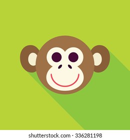 Monkey Face Icon. Ape Animal. Flat Design Vector Illustration with Long Shadow. Chinese calendar for the year of monkey 2016