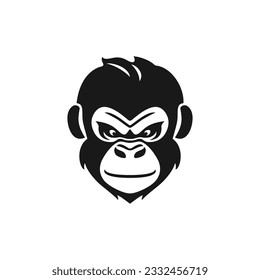 Monkey face Logo of Ape head silhouette Printable Tshirt Clipart vector, animal chimpanzee symbol, Gorilla icon. isolated on white background.