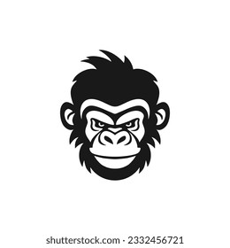 Monkey face Logo of Ape head silhouette Printable Tshirt Clipart vector, animal chimpanzee symbol, Gorilla icon. isolated on white background.