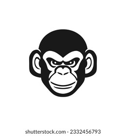 Monkey face Logo of chimp head Printable Tshirt Clipart vector, animal chimpanzee silhouette Ape icon, Gorilla symbol. isolated on white background.