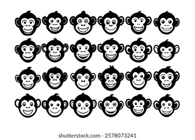 Monkey face logo isolated.Monkey face with angry and funny expression. Monkey head logo vector set,  monkey logo, icon illustration. animal pet logo vector