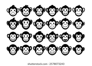 Monkey face logo isolated.Monkey face with angry and funny expression. Monkey head logo vector set,  monkey logo, icon illustration. animal pet logo vector