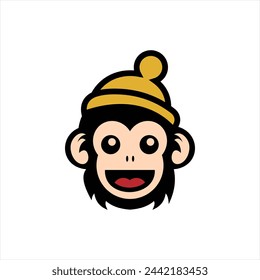 Monkey face logo, vector, happy monkey face, silhouette, isolated background