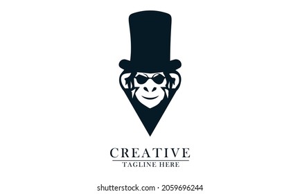 monkey face with long hat suitable for outdoor animal logo icon