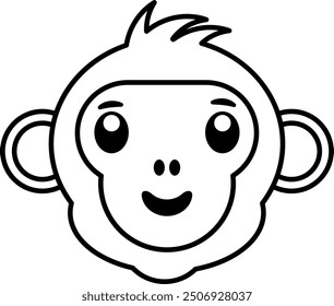 Monkey face outline drawing for coloring book, simple and cute animal illustration