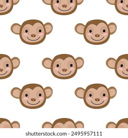 Monkey face seamless pattern. Ape character background.	