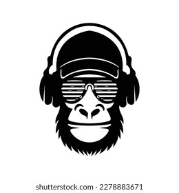 Monkey face silhouette with headphone svg