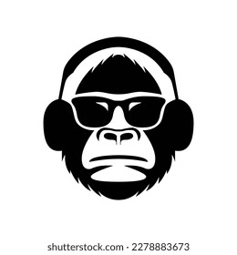 Monkey face silhouette with headphone svg