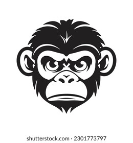 monkey face  vintage logo line art concept black   white color  hand drawn illustration