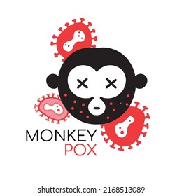 Monkey face with virus cells. Monkeypox virus or monkeypox concept. Stop virus belongs to the genus Orthopoxvirus of the Poxviridae family. New infection. Vector simple illustration.
