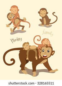 Monkey family. Mom monkey with the cute monkey children playing together.